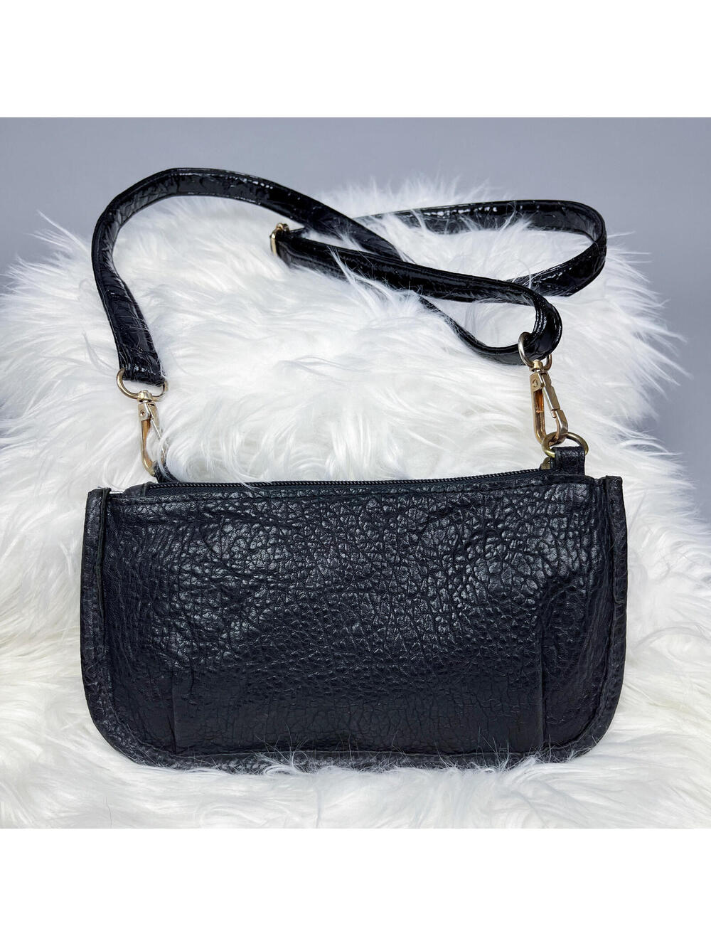 Minimalist Mini Purse, Black Textured Leather Crossbody Mini Bag